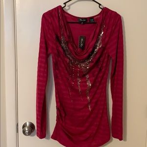 Long sleeve striped magenta shirt